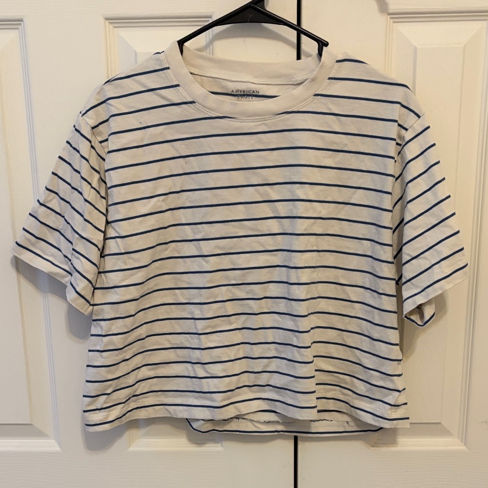 American Eagle Outfitters Navy and White Striped Tee